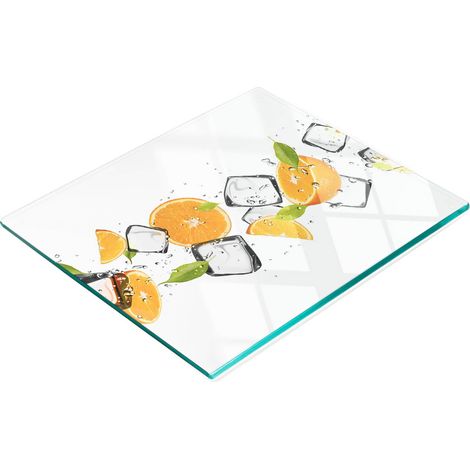 Tabla de cocina de vidrio templado con estampado de naranjas con hielo, 60x52 cm. (1/5)