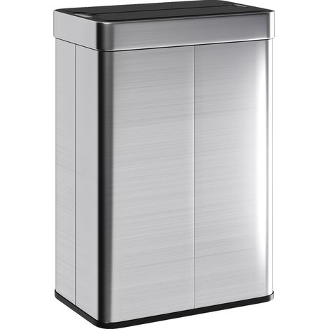 Poubelle à capteur 55L acier inoxydable argent couvercle papillon ouverture automatique