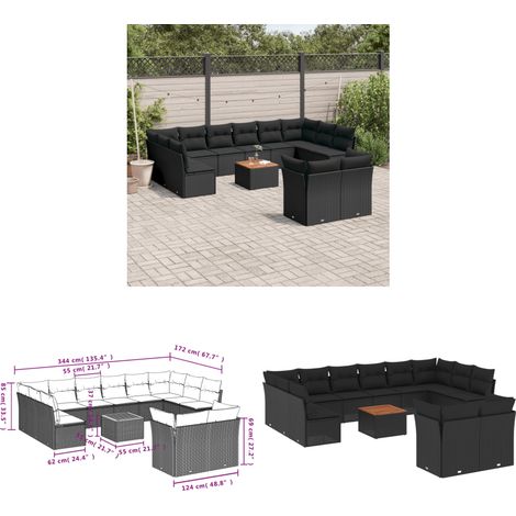 Salon de jardin avec coussins 13 pcs noir résine tressée - Ensemble Salon De Jardin - Meuble De Jardin - Mobilier Extérieur - Salon De Jardin Design - Fauteuil De Jardin - Home & Living (1/3)