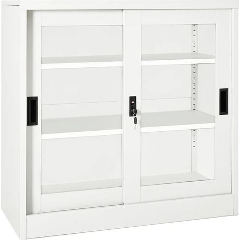 Armadio con ante scorrevoli ufficio 90 x 40 x 90 cm con serratura 2 ripiani regolabili design moderno in acciaio bianco 020046814