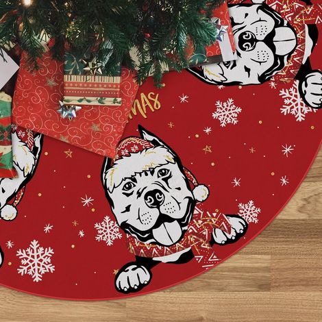 Falda roja para árbol de Navidad, falda para árbol Pitbull, falda de invierno de 120 cm para decoración navideña de interiores y exteriores para perros (1/5)