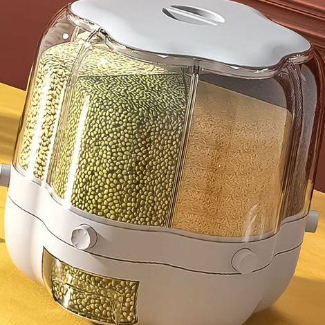Boîte de rangement séparée pour céréales, seau à riz rotatif, qualité alimentaire, réservoir de stockage pour haricots, grande capacité 6,5 kg, blanc (1/5)