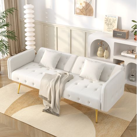 canapé-lit 2 places 178x82x70 cm ivoire – dossier réglable, sans matelas (1/5)