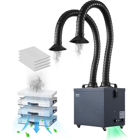 VEVOR Estrattore di Fumi di Saldatura da 380 m³/h con Doppi Tubi Flessibili, Assorbitore di Fumi di Saldatura Senza Spazzole da 275 W con Filtri a 4 Stadi e 10 Velocita, per Saldatura, Incisione Laser (1/5)