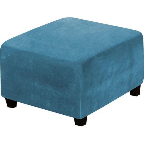 Velvet protective cover for ottoman, stretchable square footstool, furniture cover with elastic at the bottom for living room, bedroom (peacock blue) (1/5)