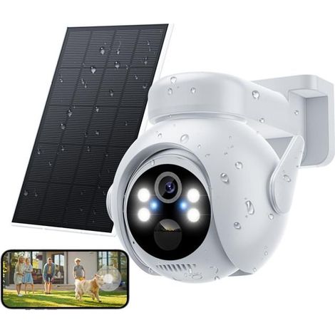Caméra de Surveillance Batterie Solaire sans Fil 4MP 4K Vision Nocturne 20m Détection Humaine 355°+90° WIFI BT APP Alexa IP66