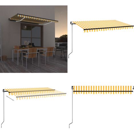 Markise Manuell Einziehbar mit LED 450x350 cm Gelb und Weiß - Markise - Sonnensegel - Gartensonnenblende - Außendeckenschirm - Terrassenüberdachung - Home & Living (1/5)