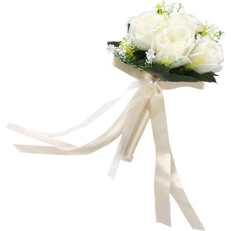 Bouquets de mariée en soie et plastique, romantiques, raffinés, confortables à porter, magnifiques bouquets de mariée pour la décoration intérieure, blanc laiteux (1/5)