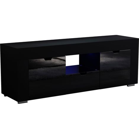 Eclipse LED TV Cabinet Stand 2 Door 1 Drawer Modern High Gloss Cabinet Unit, Black