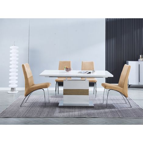 Ensemble de table à manger extensible + lot de 4 chaises coloris beige -PEGANE-