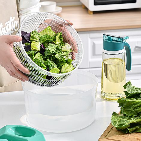 Rotateur à salade avec couvercle, Rotateur à salade à manivelle, Bol à salade et passoire 3L, Rotateur à salade pour assistant de cuisine, Lave-fruits (1/4)