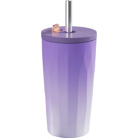 Kaffeebecher aus Edelstahl mit Deckel, 600 ml, lebensmittelecht isoliert, robust und auslaufsicher, mit federbelastetem Strohhalm, aus Edelstahl. (1/5)