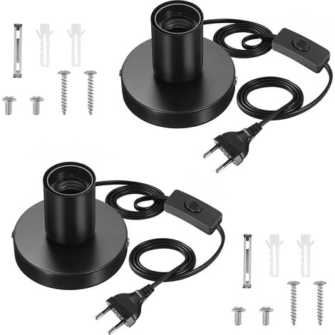 2 pièces Douille E27 Lampe de Chevet Rétro avec Interrupteur à Câble Support de Lampe de Table Vintage E27 avec Prise Douille E27 Noir pour Chambre Mur Café l'Halloween(Sans Lampe)(Noir(A)) (1/5)