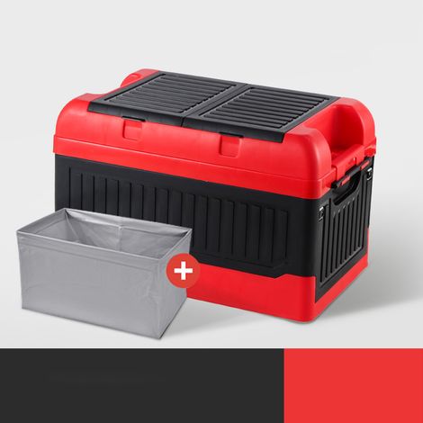 Coffre de rangement pour voiture 2 couvercles pliable compartiments multiples organiseur plastique avec sac étanche noir rouge (1/2)