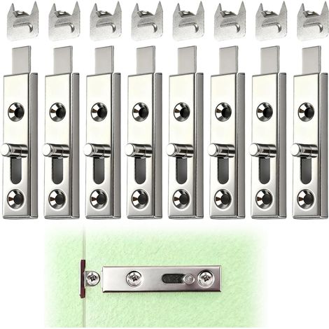 Cerradura de acero para muebles, dimensiones de cierre de puerta 70 x 15 mm, receptor de 9 mm, paquete de 8 unidades, acabado niquelado para armarios, gabinetes de baño, cocinas y garajes. (1/5)