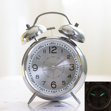 Réveil puissant pour dormeurs profonds, 11,5 x 5,5 x 16,5 cm, horloge à quartz silencieuse, rétroéclairage, rechargeable par USB (argent) (1/5)