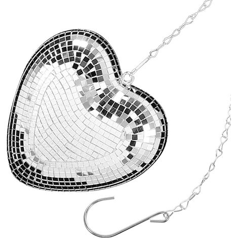 Boule Disco de Cœur Argentée Surface Miroir et Chaîne Suspendue Résistante pour Décoration de Fête Adulte ou Anniversaire (1/5)