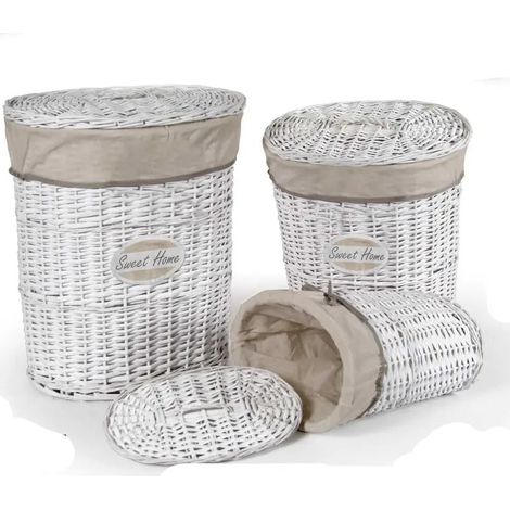 Set aus 3 ovalen Wäschekörben in verschiedenen Größen: 49x36x55, 42x28x48 und 35x22x40 cm aus robustem Filz