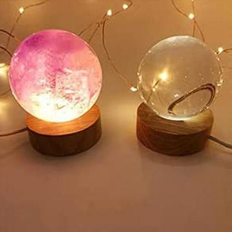 Support De Lampe LED - Base De Lampe De Nuit 3D En Bois - USB - Luminosité Réglable - Pour Objets Sphériques En Cristal Ou Verre - 1 Pièce (1/5)