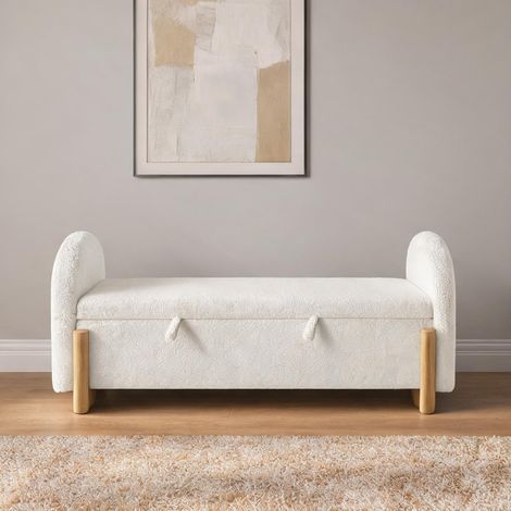 Coffre banc de rangement 166 cm blanc tissu bouclé coloris blanc (1/5)