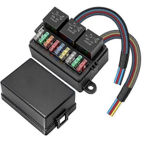 Boîtier de relais 12V 40A, boîtier de relais précâblé à 9 voies, 3 relais et fusibles à lames ATC/ATO à 9 emplacements, type universel, compatible avec les voitures, les camions et la Pennsylvanie. (1/5)