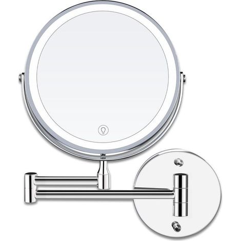 Miroir maquillage LED - 8 Pouces - Mural - Grossissant - 1x/10x Grossissement - Charge USB - Réglable à 3 Couleurs - 360° Pivotant - Extensible - Pour Salles de Bain (1/5)