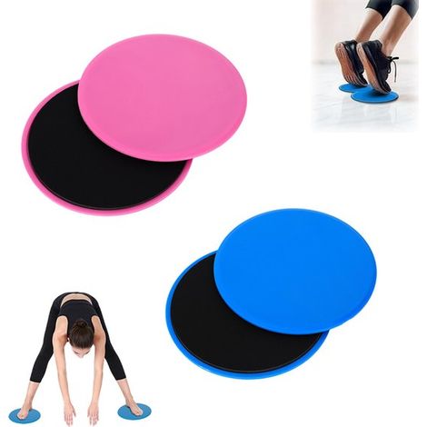 Lot de 2 disques de glisse pour les pieds et le tronc - Disques de glisse double face - 17,8 cm - Convient aux moquettes et sols durs, idéal pour le Pilates et le yoga à domicile - Rose + Bleu (1/5)