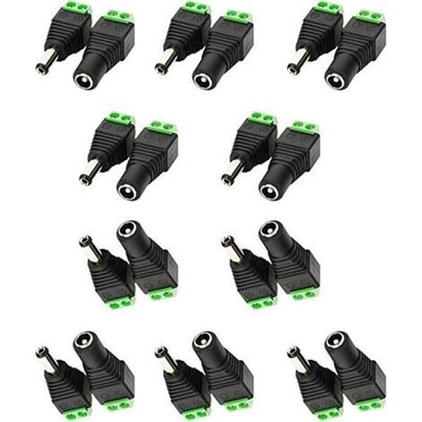 5,5mm x 2,1mm DC Femelle DC Mâle Adaptateur 12V DC Jack Connecteur Prise DC Fiche DC Tonneau pour Caméra CCTV LED Strip Bande LED ou d'autres Dispositifs de DC 5V-24V (10Femelle + 10mâle) (1/5)