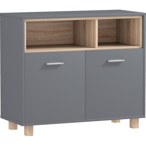 HOMCOM Mobile Bagno Moderno con Ripiani Aperti e Armadietto 2 Ante Grigio