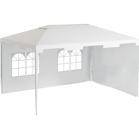 Gartenpavillon 395 x 295 x 255 cm, abnehmbar, mit 2 Seitenwänden und 2 UV-beständigen Fenstern, für Terrasse und Balkon, Weiß