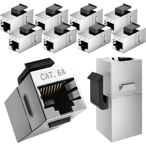Confezione da 10 moduli accoppiatori Keystone RJ45 10 Gbps Cat6A per prolunga del cavo Ethernet, da maschio a femmina, accoppiatore di rete Ethernet, riduzione delle interferenze EMI/RFI
