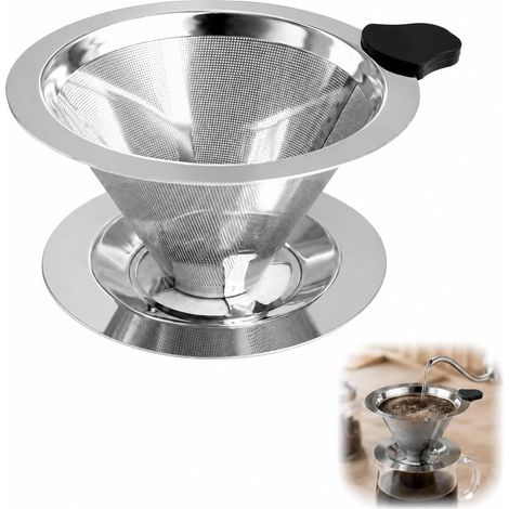 Filtre à Café, Filtre Café Réutilisable en Inox, Modèle Petit Format Simple Paroi avec Socle, Passoire à Café à Verser pour Barista (1/5)