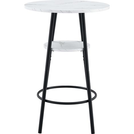 CAIziTable bar 60cm diam, marbre blanc, cadre métal noir, rangement (1/4)