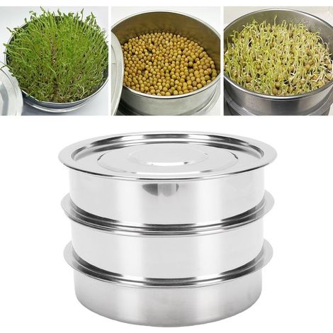 Kit de germination en acier inoxydable - Plateau de culture à 4 niveaux pour micro-pousses (17 cm de diamètre), empilable, avec maille ajourée, idéal pour les haricots, brocolis, luzerne et jeunes pou (1/5)