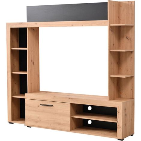 Parete Attrezzata Bubbiano, Mobile Soggiorno 9 Ripiani, 7 Vani, Un'anta, 172.5x33x157.5h cm Marrone Rovere Nodi