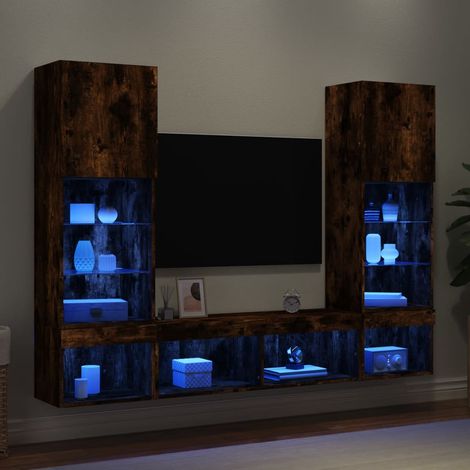 5 Piece TV Wall Units with LED Smoked Oak Engineered Wood vidaXL