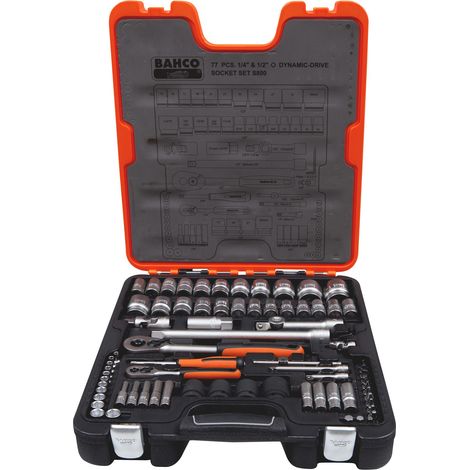 Set di chiavi a bussola Bahco 77 pezzi 1/4" e 1/2" SLine S800 in valigetta