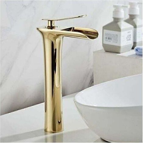 Miscelatore per lavabo a cascata alta color oro per bagno (1/5)