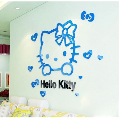 Niedlicher 3D-Katzen-Wandaufkleber aus Acryl für Kinderzimmer, himmelblau und schwarz (1/5)