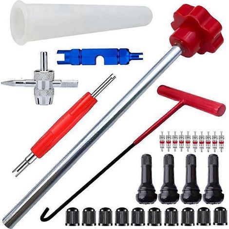 Kit d'outils de remplacement rapide de valve de pneu 30 pièces pour voiture, compatible avec les valves TR413. Kit d'outils d'installation et de remplacement de valve B. (1/5)