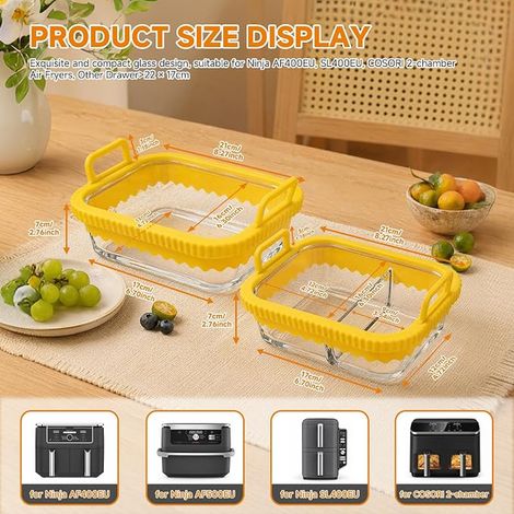 Airfryer AF400EU/DZ400EU/AF500EU/COSORI 2 Chamber Hot Air Fryer Dish Glass Dish with Silicone Handles and Lid (1/4)