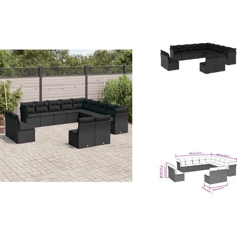 13-tlg. Garten-Sofagarnitur mit Kissen Schwarz Poly Rattan - Gartensorganisation - Esszimmergarnitur Außen - Lounge Set - Gartenlounge - Balkon Möbel (1/3)
