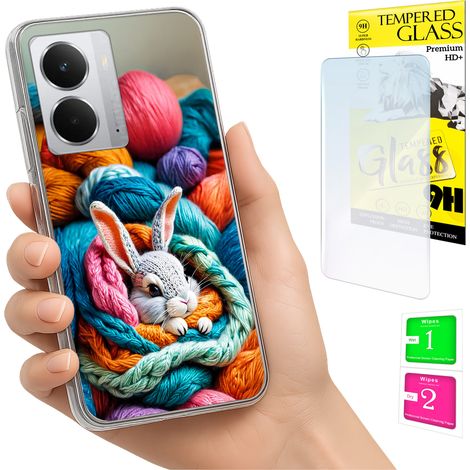 Funda para Realme 14 5G / 14T 5G con foto, parte trasera con diseño de conejo y cristal 9H. (1/5)