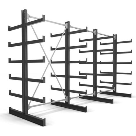 Rayonnage à bras en porte-à-faux STIER, double, 3 travées avec 5 niveaux 3900x2000x500 mm