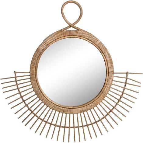 Miroir mural en rotin naturel style bohème chic urban - Rotin naturel marron clair (1/3)
