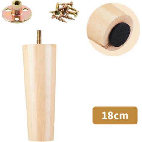 Lot de 4 pieds de canapé en bois massif adaptés pour meuble TV, table basse, meuble à chaussures, meuble de salle de bain (18 cm)