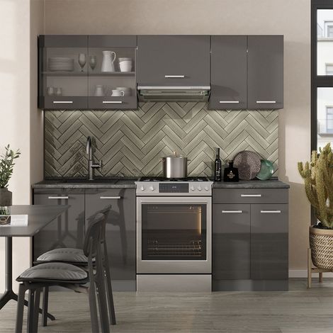 Cucina componibile R-Line, Antracite lucido/antracite, 200 cm , PL Antracite, Vicco