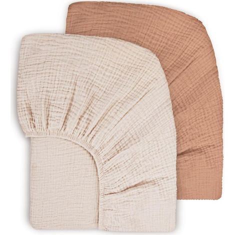 Set mit 2 Spannbettlaken, 100 % Baumwollmusselin, 360°-Gummizug, 60 x 120 cm / 70 x 140 cm, für Babybett und Reisebett (1/5)