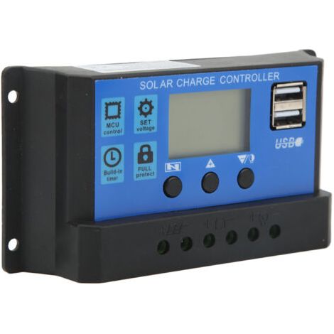 12V/24V Solarladeregler, USB-Anschluss, Überlastschutzpanel, 10A Batterieregler mit LCD-Bildschirm