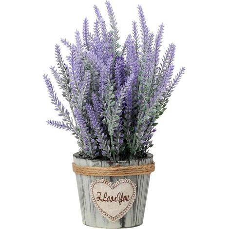 Künstlicher Lavendel Blumen Kunststoff Flocked Antiker Holztopf Indoor Outdoor (1/5)